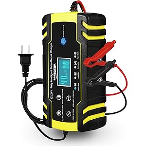 HAUSPROFI バッテリー充電器 バイクバッテリー充電器 12V/24V LEDランプ逆接続/ショート/過電圧/過電…