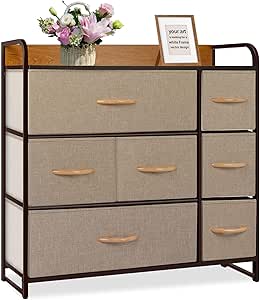 Amazon Llappuil チェスト タンス 引き出し おしゃれ 衣類収納チェスト 大容量 変形にくい 転倒防止 リビング 収納 転倒防止 低ホルム 幅80 奥行29 高さ79cm 3段7杯 キャメル チェスト タンス オンライン通販