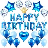 誕生日 バルーン バースデー 飾り付け 風船 HAPPY BIRTHDAY ガーランド 紙吹雪風船 パーティー お祝い 記念日 サプライズ 男女兼用 ブルー by Iysoll