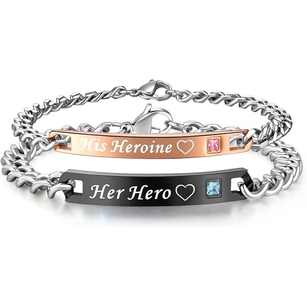 His & Hers Matching Bracelets Set | Beauty & Beast Titanium Steel Couple Bracelets, Gift Box