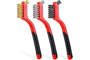 Lavaxon Wire Brush Set 3Pcs - Nylon/Brass/Stainless Steel Bristles with Curved Handle Grip for Rust, Dirt & Paint Scrubbing w