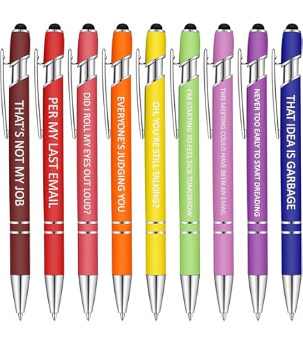 12 Stück Sarkastische Kugelschreiber Mit Stylus – Lustige Sprüche, Bunte Metallstifte Für Büro & Alltag
