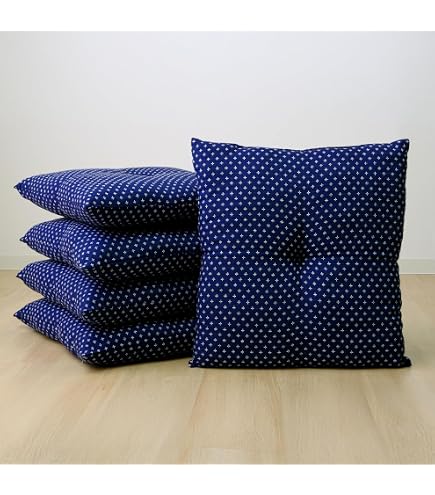 Amazon.co.jp: 和風麻の葉柄 座布団 5枚組 55cm×59cm 銘仙判 紺 日本製