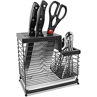 POTOLON 包丁スタンド 箸立て キッチン収納 カトラリースタンド 箸ホルダー・スプーン・フォーク収納可能 ステンレス ブラック