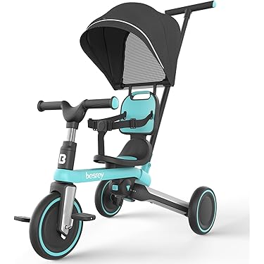✨新品✨子供用三輪車  ステップ付き 折りたたみ  シートベルト付き (グレー) BTM 三輪車 折りたたみ 高級 子供用三輪車 サンシェード付き