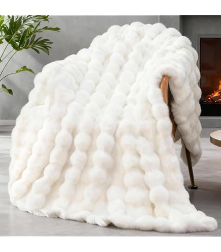 Lucky Brand Solid Rabbit Mink Faux Fur Throw Blanket, Grey