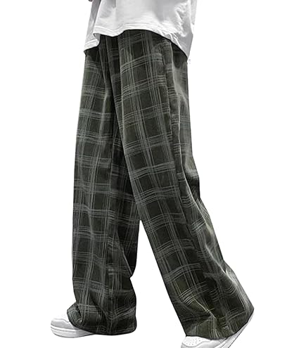 Amazon.co.jp: [INEOUT] ロングパンツ ワイドパンツ メンズ チェック