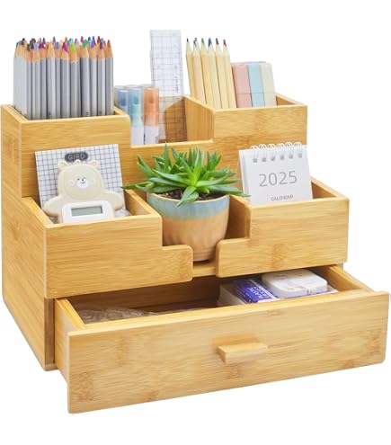 3 Drawer Desktop Storage Bamboo Desk Organizer With 3 Drawers - Desktop ...