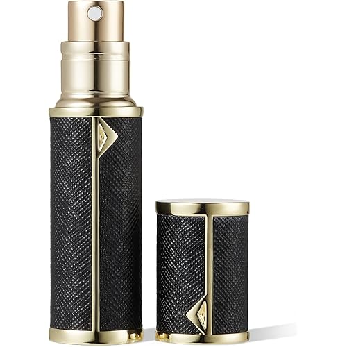 SINNMAO アトマイザー 香水【5ml・底部充填・高級レザーケース・携帯用】ミニ ポータブル クイック 香水噴霧器 ワンタッチ補充 漏れない コンパクトデザイン 小分けボトル 旅行 デート 仕事 男女兼用 ((金)ブラック)