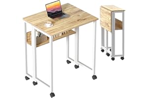 GreenForest Folding Desk Small Rolling Desk with Storage Shelf,31.5 inch Foldable Computer Desk with Wheels for Small Space, 