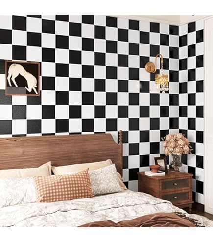 Peel And Stick Wallpaper Self Adhesive Wall Mural Plain Black White Grey BW Gingham Tartan Plaid Buffalo Check Contact Paper Renter Friendly Wallpaper For Kitchen Nursery Bedroom 17.7"x118