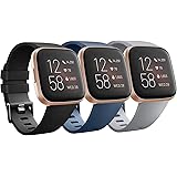 Sport Silicone Bands Compatible with Fitbit Versa 2 & Fitbit Versa & Fitbit Versa Lite/SE Band, [3 Pack] Classic Adjustable S