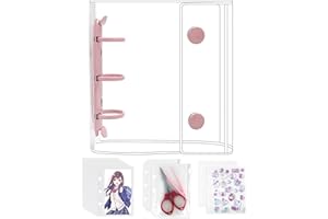 GOKEI シール帳 プラバン 透明 A8 ミニ バインダー 【リフィル×20枚 チャック付きボケット×2枚 下敷き×2枚】 PPシート カードポケット シール台紙 手帳 プリ帳 カードスリーブ 透明シール帳 はがせる バインダー型ノート 女の子 コラージュノート (ピンク)