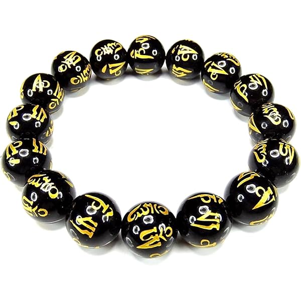 Amazon | [石輝] 七梵字金彫りオニキス12mmパワーストーン数珠