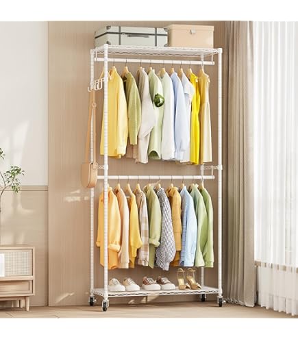 Amazon｜ハンガーラック 2段 洋服ラック 耐荷重181kg 頑丈 キャスター 