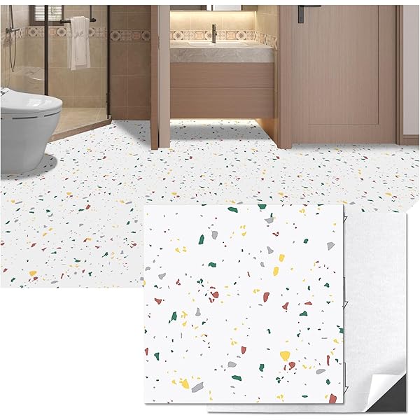 FunStick White Marble Peel And Stick Floor Tiles - Waterproof, 12x12 Inch, 5-Pack