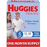 Huggies Ultra Dry Nappies Boys Size 5 (13-18kg) 128 Count - One Month Supply (Packaging May Vary)