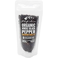 Chef's choice シェフズチョイス オーガニック ブラックペッパー ホール 120g プレミアムクオリティ 有機JAS ACO USDA BRC認証 (1袋)