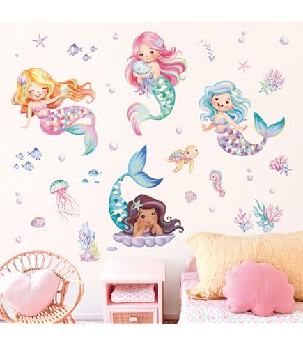 Kids Wall Stickers Yovkky Mermaid Wall Decals - Under The Sea Nursery ...