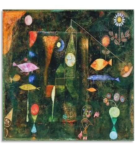 Amazon.co.jp: パウルクレー 魚の写真 キャンバス パネル線画 抽象絵画