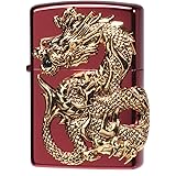 ZIPPO ジッポーライター オイル ライター ドラゴンメタル 天然オニキス入り 限定モデル RED レッド