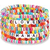 Heishi Bracelets for Women Colorful Vinyl Disc Bead Stretch Bracelets Stackable Beach Surf Letter Strand Bracelets for Girls 