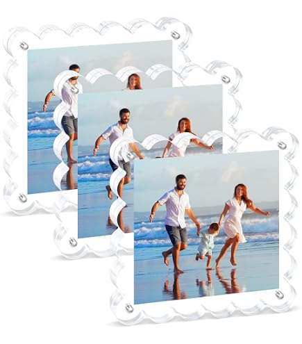 ILYXY 5-Pack Acrylic Photo Frames 4x4 Inch - 20mm Thick Magnetic, Double-Sided Display Stand - View #8