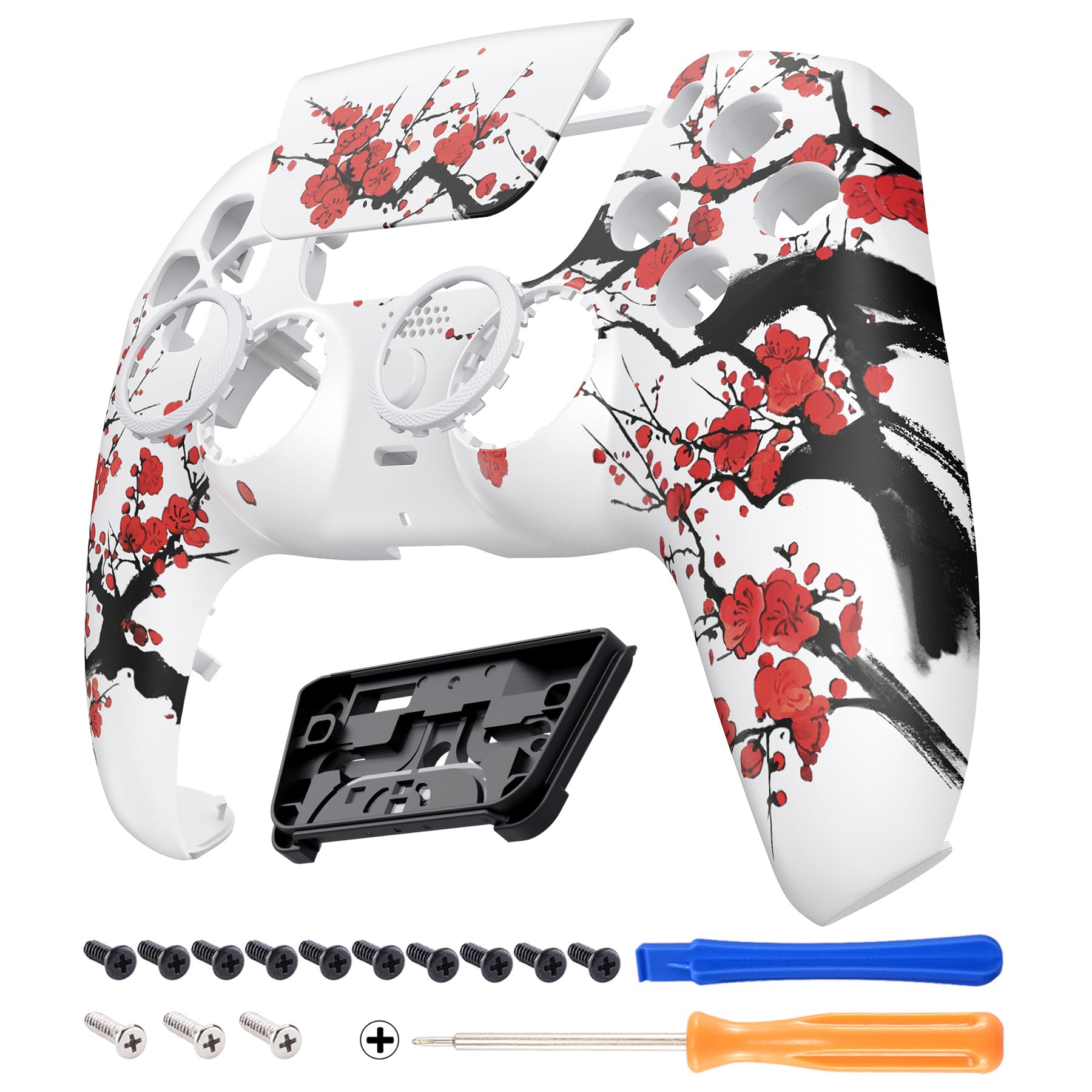 eXtremeRate Luna Redesigned Front Shell Touchpad Compatible with ps5 Controller BDM-010 020 030 040 050, Winter Blossom Replacement Faceplate Case Touch Pad Compatible with ps5 Controller - 1