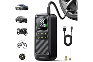 Lamicall Car Tyre Inflator Air Compressor - [5x Faster Inflation] Portable Air Pump with Digital Pressure Gauge & LED Light, 150PSI Electric Tyre Pump with Auto Shutoff for Car, Motorcycle, Bike, Ball