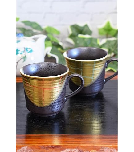 Amazon.co.jp: 九谷焼 美山窯 ペアコーヒー カップ&ソーサー セット 金