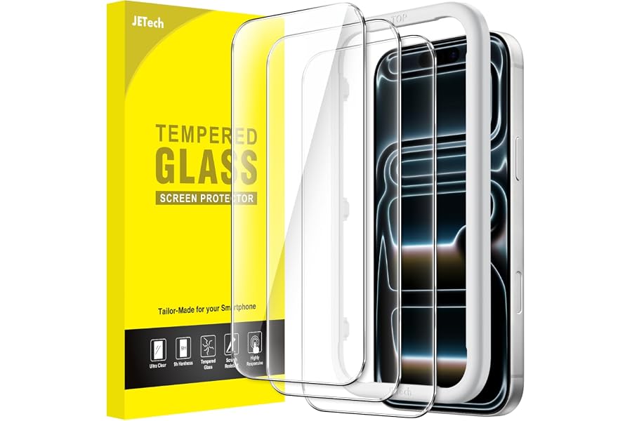 JETech Screen Protector for iPhone 18 Pro Max/17 Pro Max, 3-Pack | 9H Tempered Glass, HD Clear, Anti-Scratch Protection, Easy