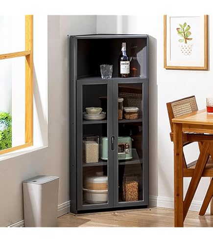 Amazon｜Sariny コーナーキャビネット 三角収納食器棚 コーナー収納