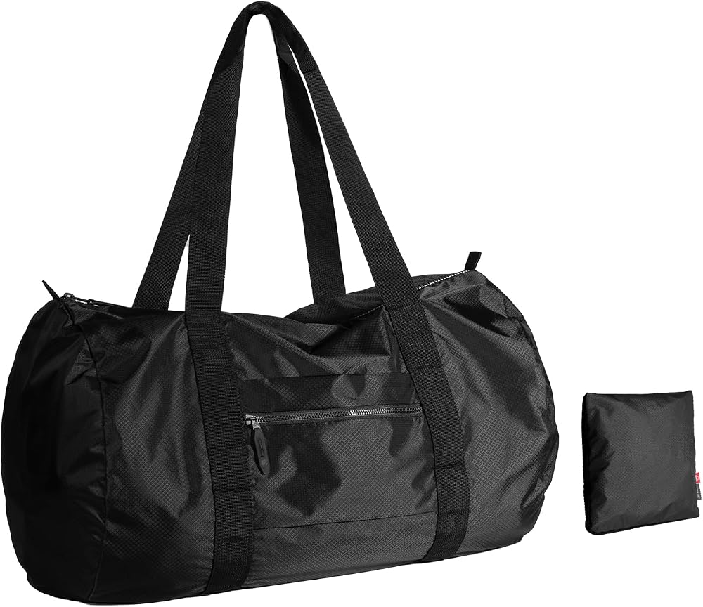 pack all ボストンバッグ 折りたたみバッグ 32L ダッフルバッグ 撥水 大容量 軽量(ブラック) | スポーツバッグ コンパクト収納 キャリーオン 機内持ち込み ナイロン素材 手提げ 1泊/2泊 出張 旅行 ジム スポーツ キャンプ 男女兼