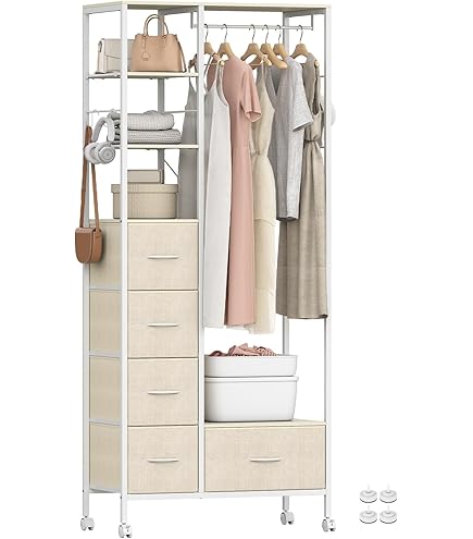 Amazon.co.jp: フレンチカントリー調ハンガーラック（ワイド・引出し