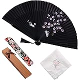 [Jinchuan] 扇子 レディース 女性用 高級 ビジネス 扇子入れ ハンカチ付セット オリジナルデザイン