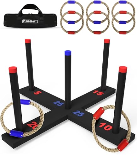 Leather&Arts 2-in-1 Mini Horseshoe & Ring Toss Game Set - 8 Horseshoes, 8 Rings, 2 Stakes - Indoor/Outdoor Fun
