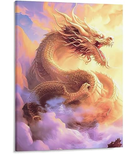 龍の絵画　〈額付き〉 Amazon.co.jp: 龍の絵 「月雲・白龍」 A4 竜の絵 : 龍樹: ホーム