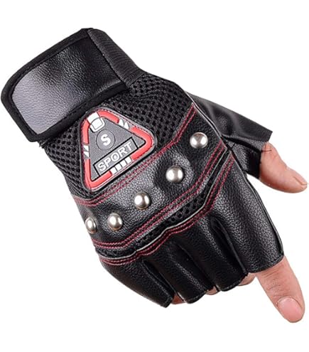 Amazon.co.jp: FXOUX レッドライディングハーフフィンガーレザー