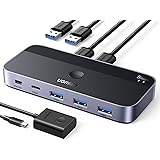 UGREEN USB3.0 切替器 2PCでUSB-C&Aデバイス共有 5Gbps高速転送 USB 切り替え プリンタ/マウス/キーボード/ハブなどを切替 リモコン＆切替ボタン 切り替え機 2*USBケーブル&リモコン付き スカイグレー