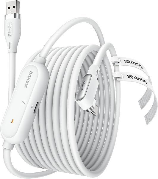 AMVR Linkケーブル 5m 急速充電Compatible with Quest3S/Quest3/Quest 2/Pico 4/Pico 4 Ultra L字型リンクケーブル, USB 3.0 から Type C コードゲームPC/Steam VR 用5Gbps高速データ転送アクセサリー - 1