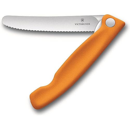 Victorinox Swiss Classic Foldable Paring Knife with Wavy Edge, 11 cm Blade Length, Orange