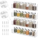 Acrylic Spice Rack Wall Mount Organizer,Seasoning Rack with Adhesive or Screws,Clear Kitchen Spice Shelf for Cabinet Door or