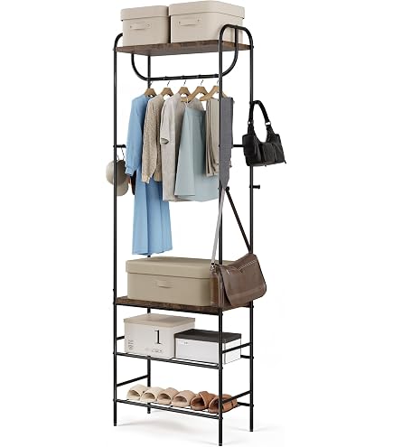 Amazon.co.jp: VASAGLE Hanger Rack, Wooden, Sturdy, Slim Shoe Rack