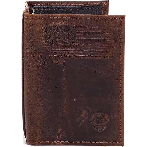 ARIAT Men's Western Trifold Wallet - Two-Tone Medium Brown Genuine Leather, Slim Fit (A3552744)