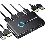 KVMスイッチ、ABLEWE HDMI KVM切替器 2入力1出力 PC切替器 4K解像度 HDモニター マウス キーボード プリンター共有できる切替器 電源不要 USBケーブル2本とHDMIケーブル2本付き 日本語説明書付き