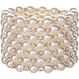 Kicomvi Imitition Pearl Stretch Bracelet Multilayer Crystals Pearl Elastic Bangle for Women Girl Wedding Jewelry 1920s Costum
