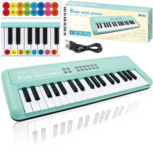 アーテック(Artec) キッズミニピアノ ミントグリーン 楽器 玩具 音楽 知育 幼児 室内遊び ギフト 75535 - 1