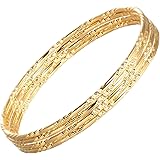 Jaline Jarlinwel 4 Sets Gold Tone Stainless Steel Multi Textured Round Bangle Bracelet Set For Women Girls, Stainless Steel
