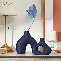 濃紺の陶器花瓶2点セット Amazon.co.jp: ZNUJS(さちえ) ネイビーセラミック花瓶セット 2個