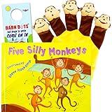 5人の愚かな猿 ハンドパペット付き - ハンドパペットボードブック 赤ちゃん 幼児 (ドアハンガー付き)